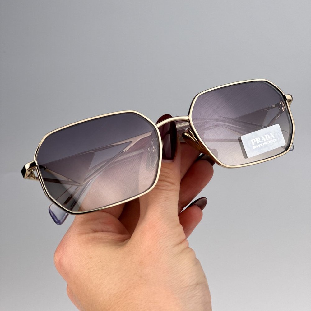 Prada PRA51S ZVN30C Sunglasses Pale Gold Gradient Blue Mirror Geometric Unisex - Picture 8 of 15